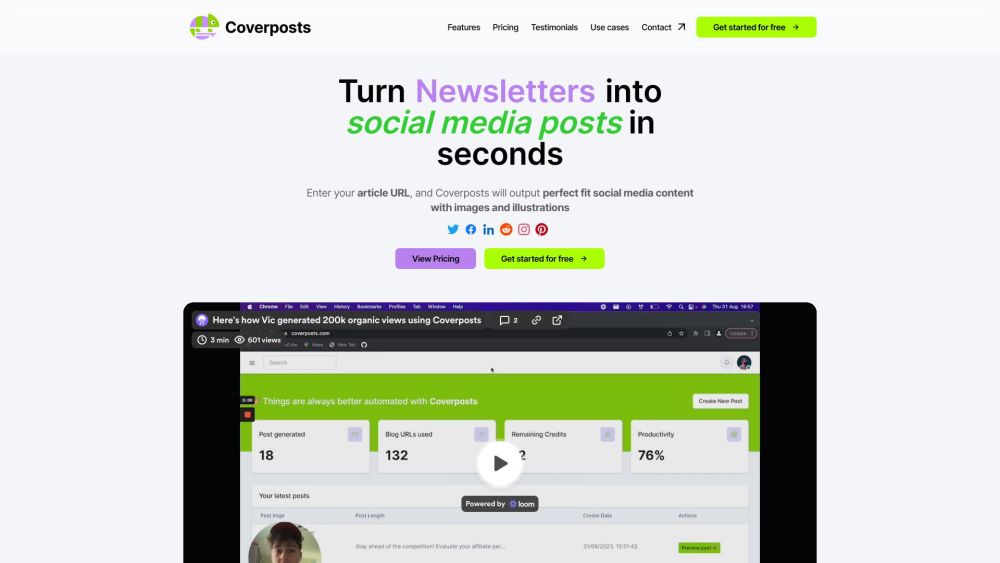 Coverposts: AI Tool for Instant Social Media Posts